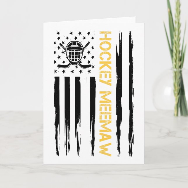Cartão Bandeira dos EUA da Meemaw do hóquei jogador de hó (Frente)