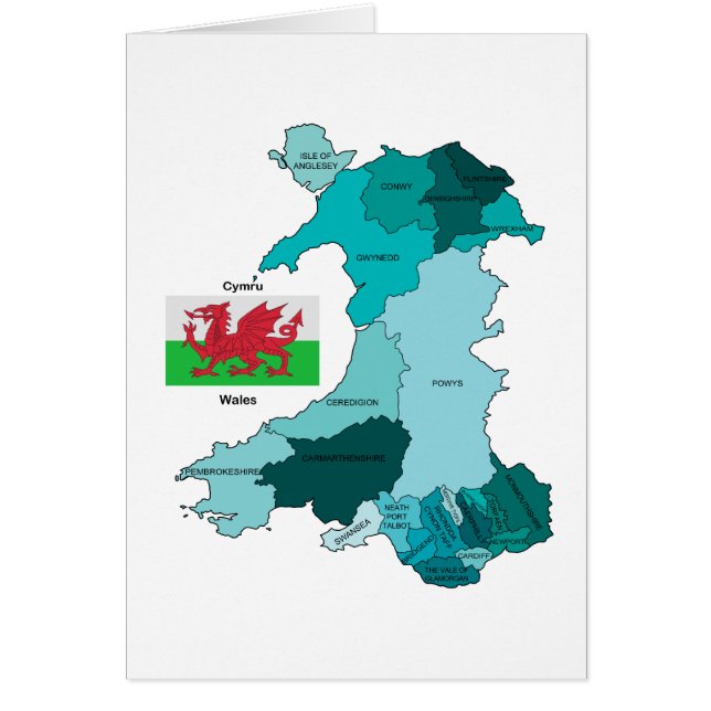Cartão Bandeira e mapa de Wales (Frente)