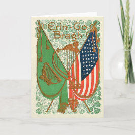 Cartão Bandeira Irlandesa Americana Harpa de Erin Shamroc