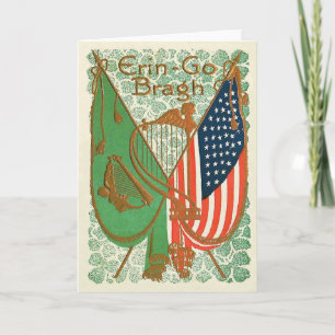 Cartão Bandeira Irlandesa Americana Harpa de Erin Shamroc