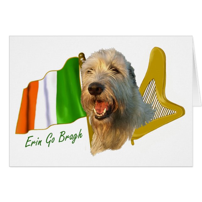 Cartão Bandeira irlandesa e harpa do Wolfhound irlandês (Frente horizontal)