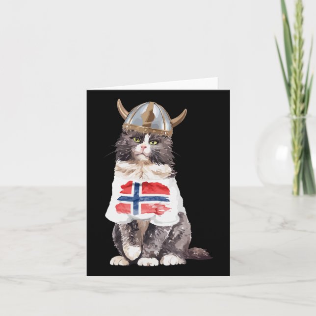 Cartão Bandeira Norueguesa de Gato da Noruega (Frente)