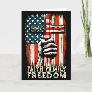 Cartão Bandeira Vintage EUA Fé Família Liberdade Patrióti