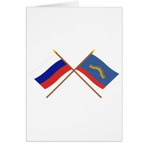 Cartão Bandeiras cruzadas de Rússia e de Murmansk Oblast