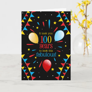 Cartão Bandeiras e Balões de Aniversário de 100 anos Olha