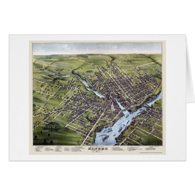 Cartão Bangor, MIM mapa panorâmico - 1875 (Frente Horizontal)