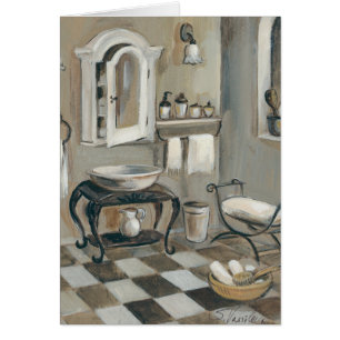 Cartão Banheiro francês telhado preto e branco