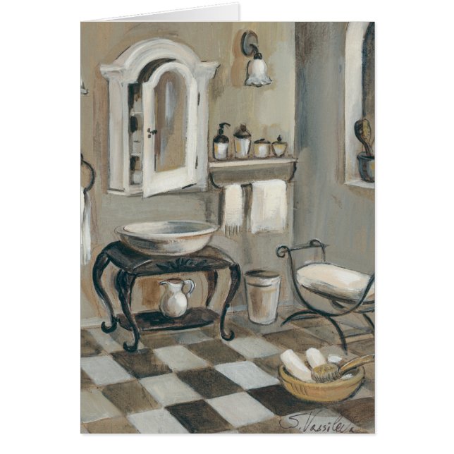 Cartão Banheiro francês telhado preto e branco (Frente)