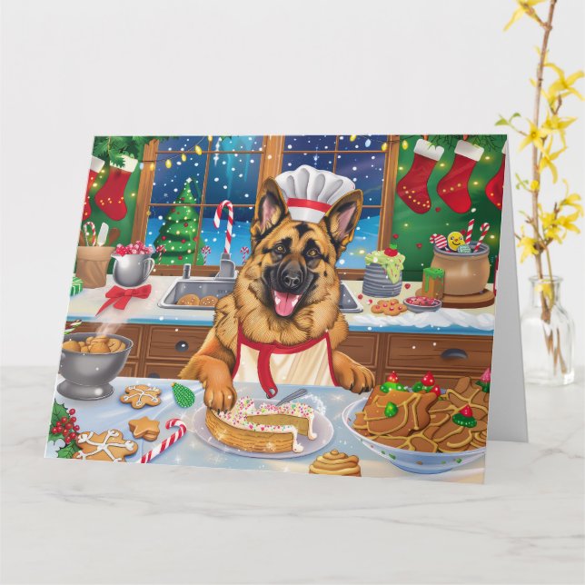 Cartão Banho de Férias do german shepherd: Natal Festivo (Flor Amarela)