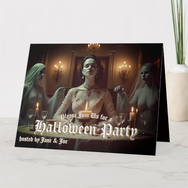 Cartão Banquete Gótico do Halloween em Candlelight (Frente)