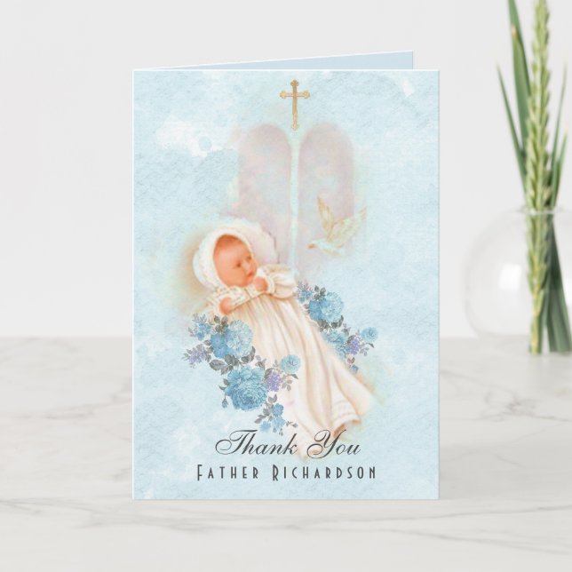 Cartão Baptism Boy Christening Thank You for Priest (Frente)