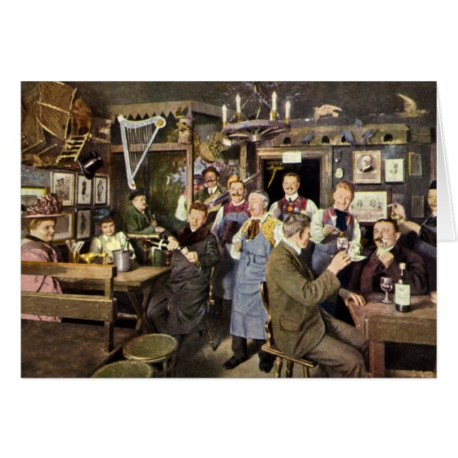 Cartão Bar antigo moído com celebrações Pessoas, uma fest (Frente Horizontal)