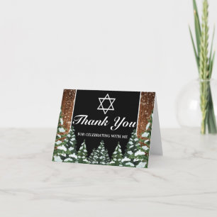 Cartão Bar da Floresta Neve Negra Bat Mitzvah Obrigado