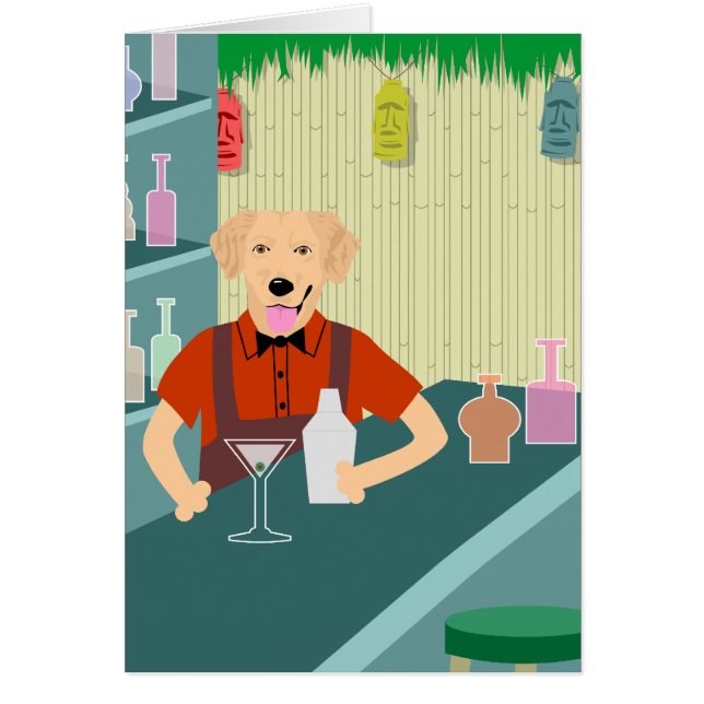 Cartão Bar de Tiki do golden retriever (Frente)
