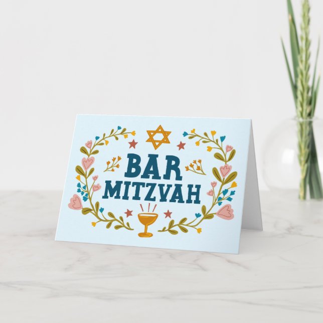 Cartão BAR MAZEL TOV MITZVAH, personalizado desenhado à m (Frente)