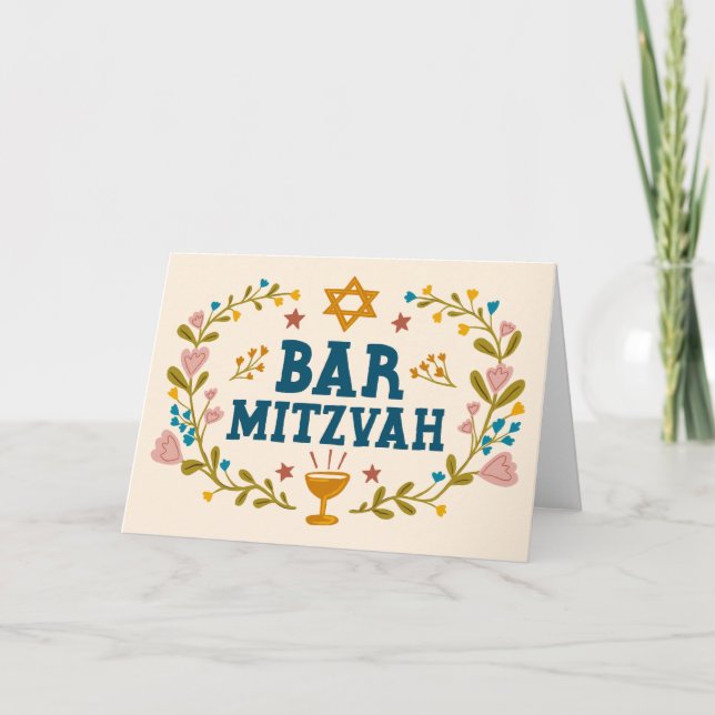 Cartão BAR MAZEL TOV MITZVAH, personalizado desenhado à m (Frente)