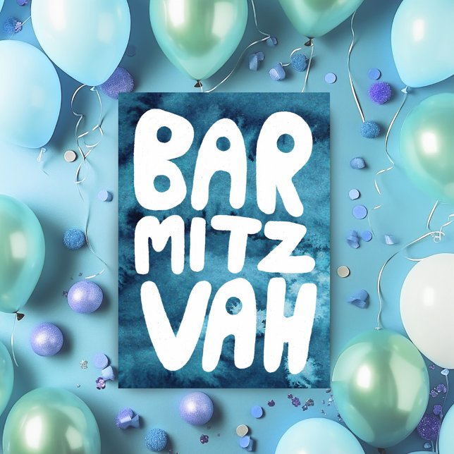 Cartão BAR MITZVAH Personalizável Azul Aquarela Parabéns (BAR MITZVAH Customizable Blue Watercolor Congrats Mazel Tov Custom Card
)