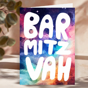 Cartão BAR MITZVAH Personalizável Galáxia Arco-íris Congr