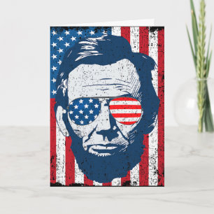 Cartão Barba de Abe Lincoln Óculos de Sol e Bandeira Amer
