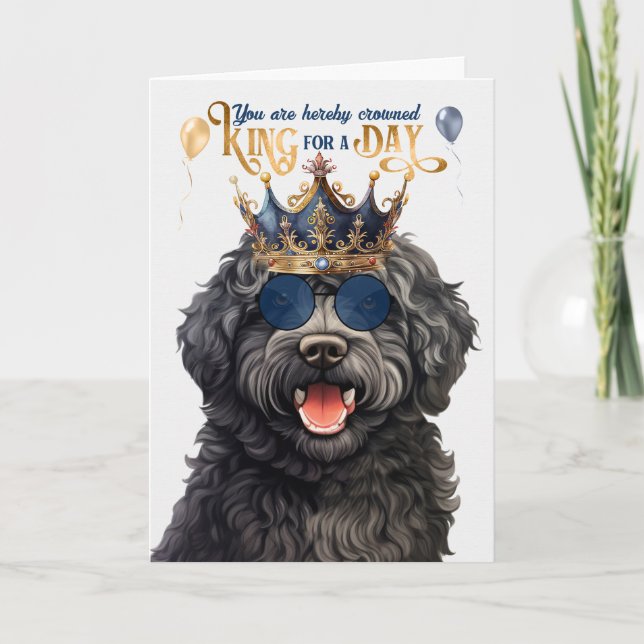 Cartão Barbet Dog King for Day Engraçado Birday (Frente)