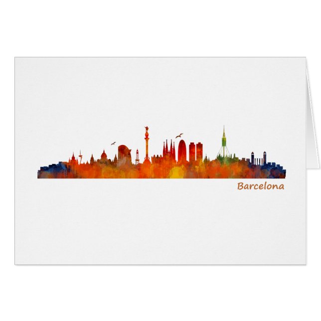 Cartão Barcelona watercolor skyline v01 (Frente Horizontal)