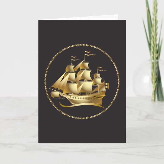 Cartão Barco à Vela Dourado Náutico (Frente)