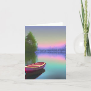 Cartão Barco aquarela em lago sereno personalizável