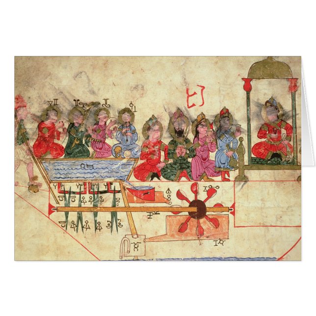 Cartão Barco com autômatos, ilustração (Frente Horizontal)