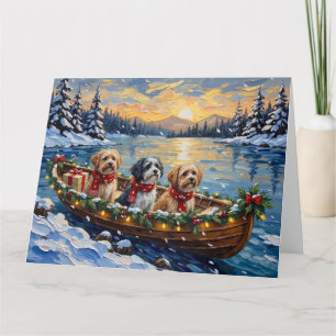 Cartão Barco de Natal do Lhasa Apso Férias