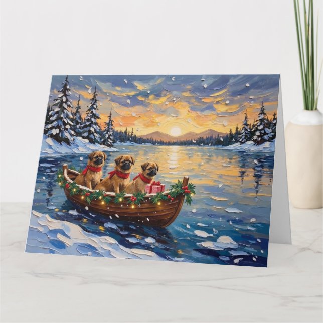 Cartão Barco de Natal do Pequinês Feriado (Frente)