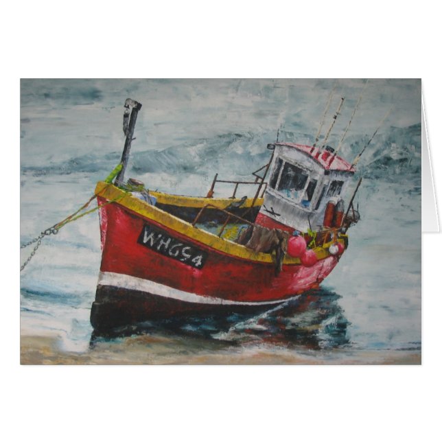 Cartão Barco de pesca amarrado (Frente horizontal)