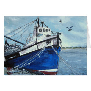 Cartão Barco de pesca azul