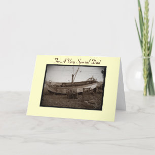 Cartão barco de pesca com potes de lagosta na praia para 