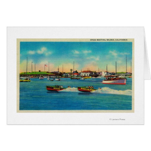 Cartão Barco de velocidade em Balboa, CaliforniaBalboa, C (Frente Horizontal)