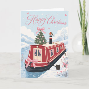 Cartão Barco Estreito Natal Robin Fofo Pastel