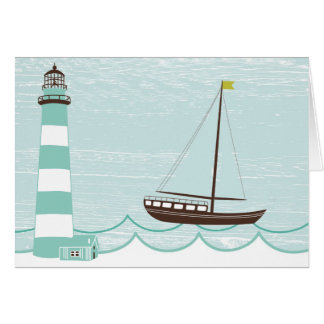 Cartão Barco náutico do farol e de vela todo o carro da