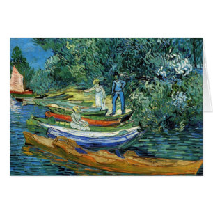 Cartão Barcos de enfileiramento de Van Gogh nos bancos do