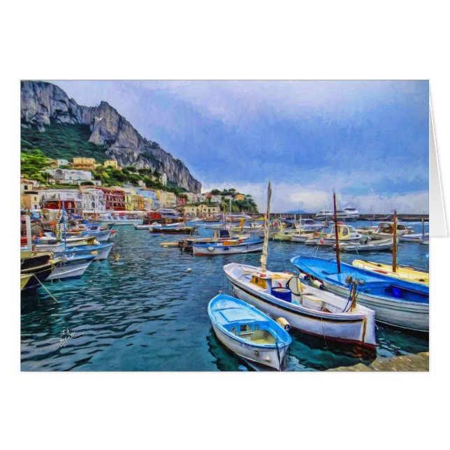 Cartão Barcos do vazio italiano da arte da foto de Capri (Frente Horizontal)