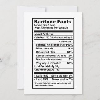 Cartão Baritona "Rótulo de Informação Nutricional"