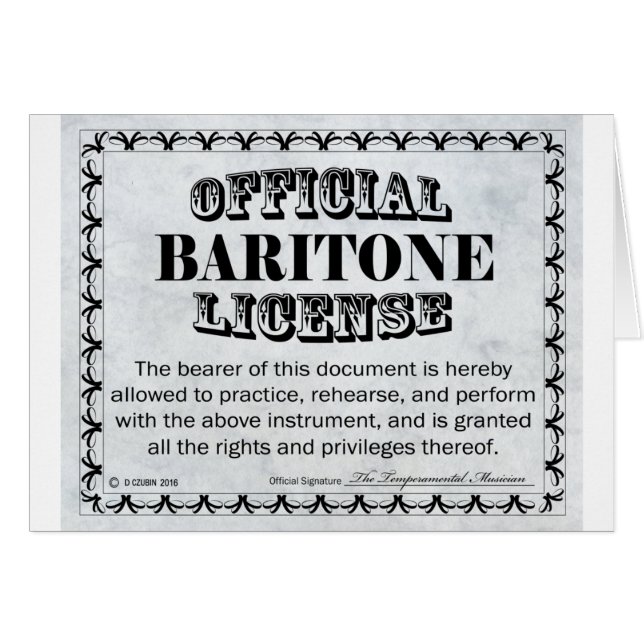 Cartão Baritone License (Frente Horizontal)