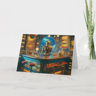 Cartão Barman Robô no Bar da unidade espacial interestela