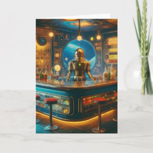 Cartão Barman Robô no Bar da unidade espacial interestela