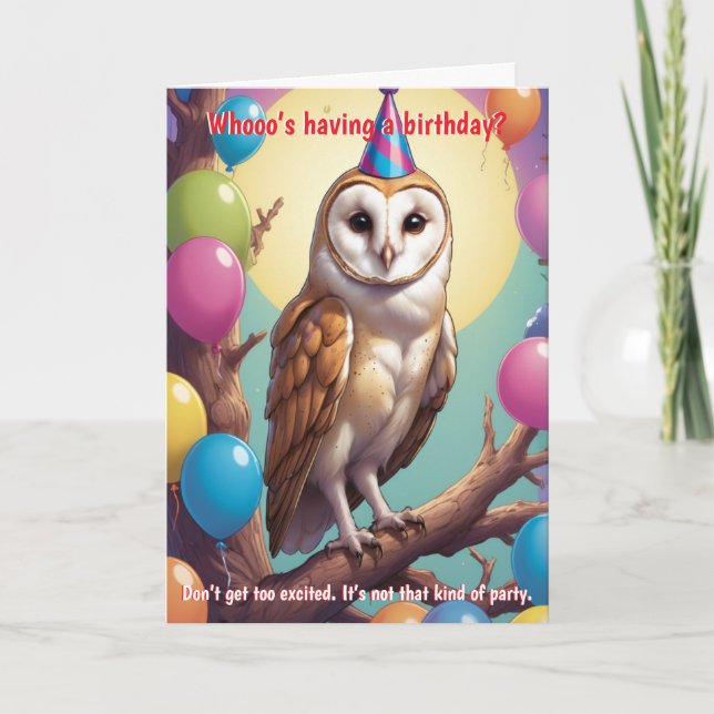 Cartão Barn Owl Birthday Deseja: Sábio, Testemunha e Hila (Frente)