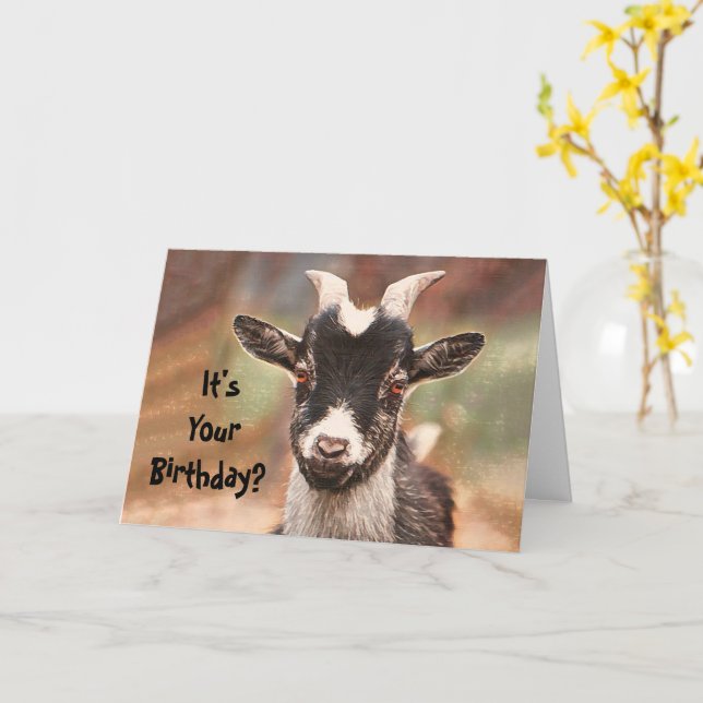 Cartão Barnyard Goat Cute Engraçado (Flor Amarela)