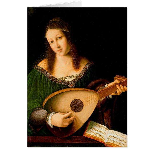 Cartão Bartolomeo Veneto Lady Playing Lute Portrait Art (Frente)