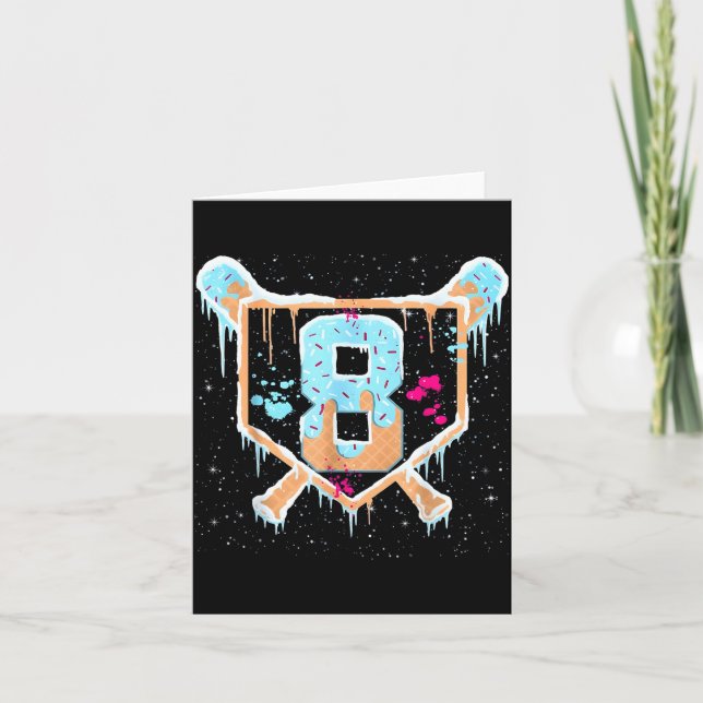 Cartão Baseball 8 Year Old Ice Cream Drip 8th Birthday Bo (Frente)