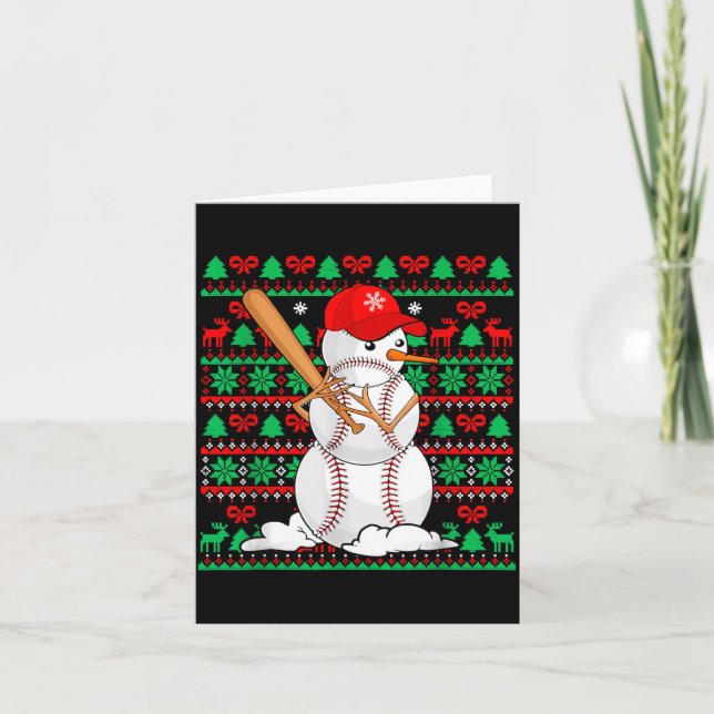Cartão Baseball Boys Men Christmas Snowman Players Ugly X (Frente)