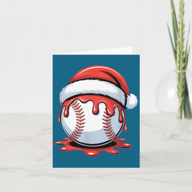 Cartão Baseball Christmas Santa Hat Dripng Festive Holida (Frente)