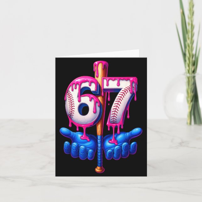 Cartão Baseball Drip 6 7 Number 67 Six Seven Meme Mens Bo (Frente)