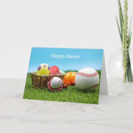 Cartão Baseball Feliz Páscoa com Ovo na Cesta em verde 